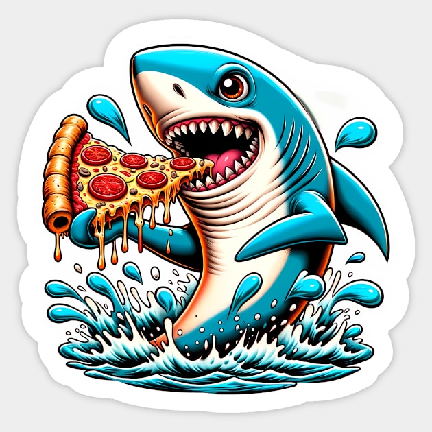 Funny Shark with Pizza, Pizza Lover Sticker by logiamerch